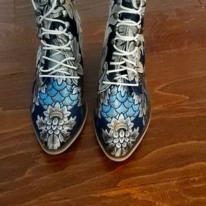 Blue Floral Embroidered Bootie